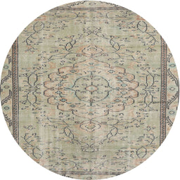 Round Traditional Khaki Green Persian Rug, tr2460