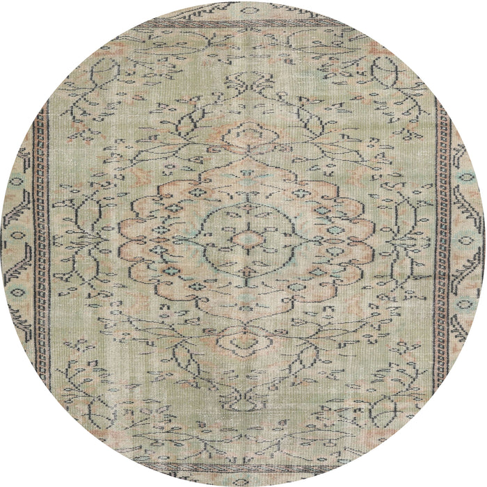 Square Machine Washable Traditional Khaki Green Rug, wshtr2460