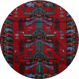 Round Traditional Red Animal Rug, tr2479