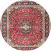 Round Traditional Light French Beige Brown Medallion Rug, tr2488