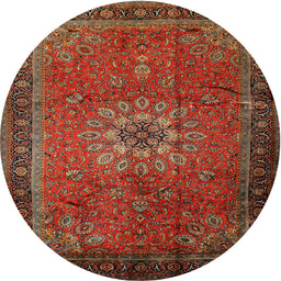 Round Traditional Gold Brown Medallion Rug, tr248