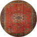 Round Traditional Gold Brown Medallion Rug, tr248