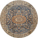 Round Traditional Coffee Brown Medallion Rug, tr2494