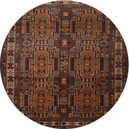 Round Traditional Sienna Brown Southwestern Rug, tr2496