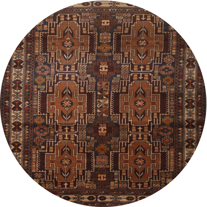 Round Traditional Sienna Brown Southwestern Rug, tr2496