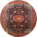 Round Traditional Orange Brown Medallion Rug, tr250