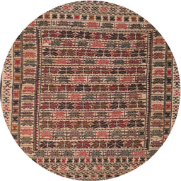 Round Traditional Tangerine Pink Persian Rug, tr2510