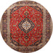 Round Traditional Saffron Red Medallion Rug, tr251