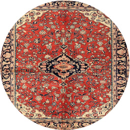 Round Traditional Saffron Red Medallion Rug, tr2529