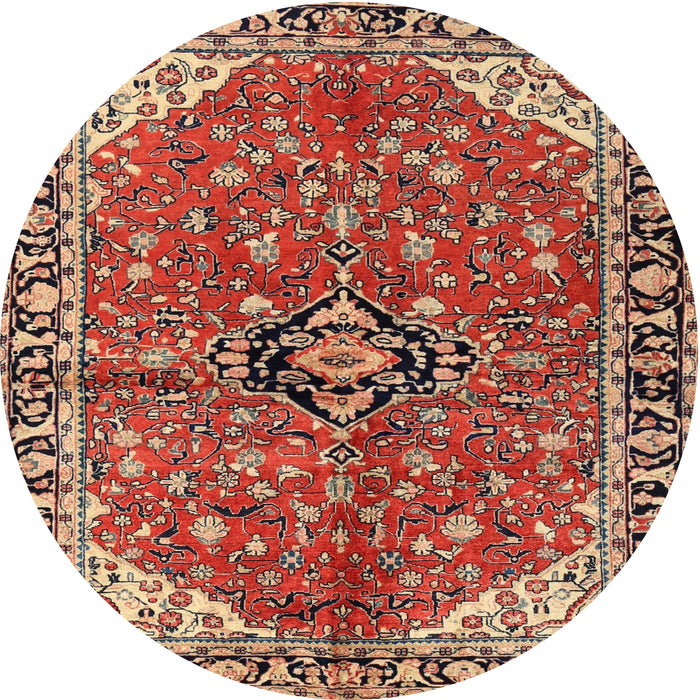 Round Traditional Saffron Red Medallion Rug, tr2529