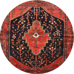 Round Traditional Chestnut Brown Medallion Rug, tr252