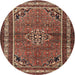 Round Traditional Saffron Red Persian Rug, tr2540