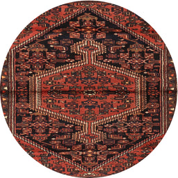 Round Traditional Brown Red Medallion Rug, tr2549