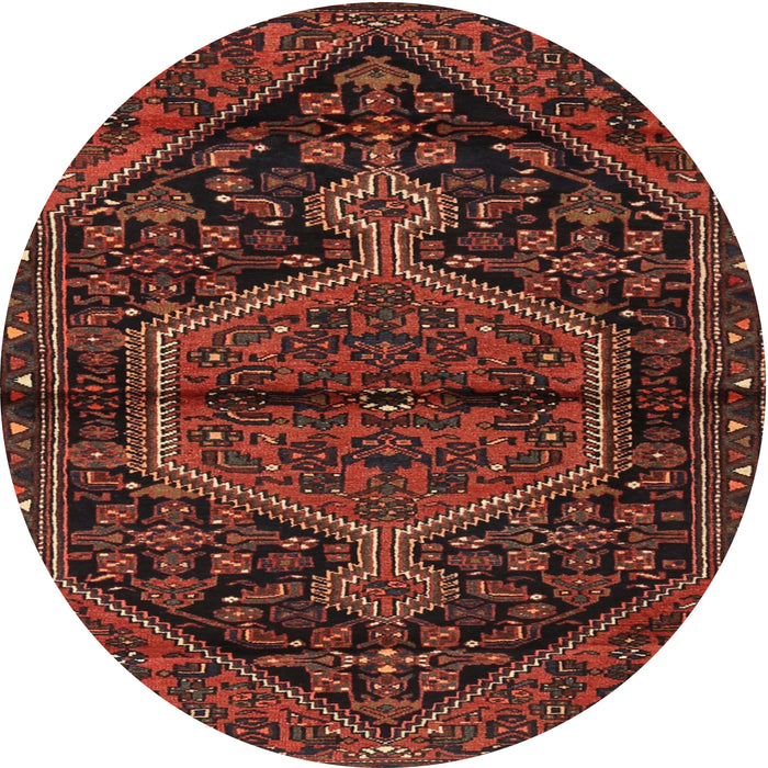 Round Traditional Brown Red Medallion Rug, tr2549