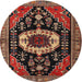 Round Traditional Orange Brown Medallion Rug, tr2554