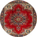 Round Traditional Dark Gold Brown Medallion Rug, tr2557