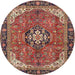 Round Traditional Saffron Red Medallion Rug, tr2560