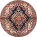 Round Traditional Saffron Red Medallion Rug, tr2567