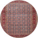 Square Machine Washable Traditional Brown Red Rug, wshtr256