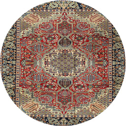 Round Traditional Dark Khaki Green Medallion Rug, tr2570