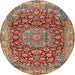 Round Traditional Brownish Green Medallion Rug, tr2572