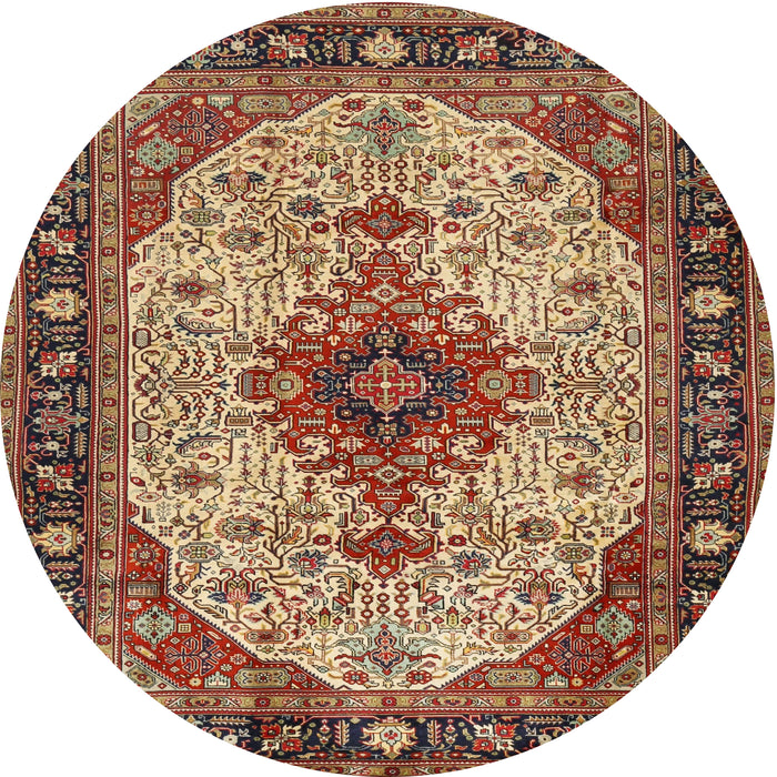Round Traditional Saffron Red Medallion Rug, tr2573