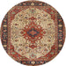 Round Traditional Saffron Red Medallion Rug, tr2573