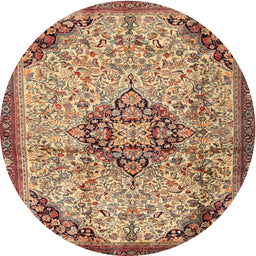 Round Traditional Sandy Brown Medallion Rug, tr2574