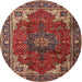 Square Machine Washable Traditional Saffron Red Rug, wshtr2575