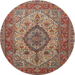 Square Machine Washable Traditional Brown Red Rug, wshtr257