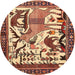 Round Traditional Saffron Red Animal Rug, tr2580