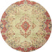 Round Traditional Brown Gold Persian Rug, tr2590