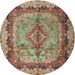 Round Traditional Chestnut Brown Persian Rug, tr2592