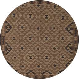 Round Traditional Dark Gold Brown Southwestern Rug, tr2594