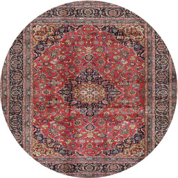 Round Traditional Saffron Red Medallion Rug, tr2601