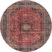 Round Traditional Saffron Red Medallion Rug, tr2601