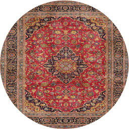 Round Traditional Fire Brick Red Medallion Rug, tr2602