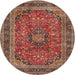 Round Traditional Fire Brick Red Medallion Rug, tr2602