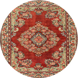 Round Traditional Sand Brown Medallion Rug, tr2626