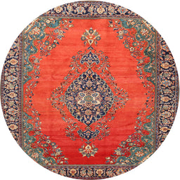 Round Traditional Dark Almond Brown Medallion Rug, tr262
