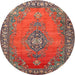 Round Traditional Dark Almond Brown Medallion Rug, tr262