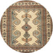 Round Traditional Dark Sienna Brown Persian Rug, tr2633