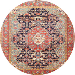 Round Traditional Brown Red Medallion Rug, tr263