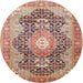 Round Traditional Brown Red Medallion Rug, tr263