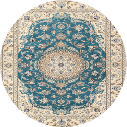 Round Traditional Grayish Turquoise Green Persian Rug, tr2646