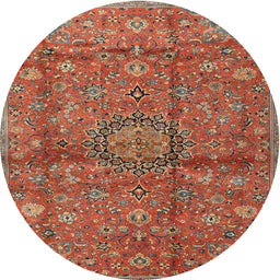 Square Machine Washable Traditional Orange Brown Rug, wshtr2649