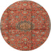 Square Machine Washable Traditional Orange Brown Rug, wshtr2649