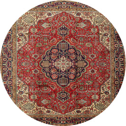 Round Traditional Saffron Red Medallion Rug, tr2650