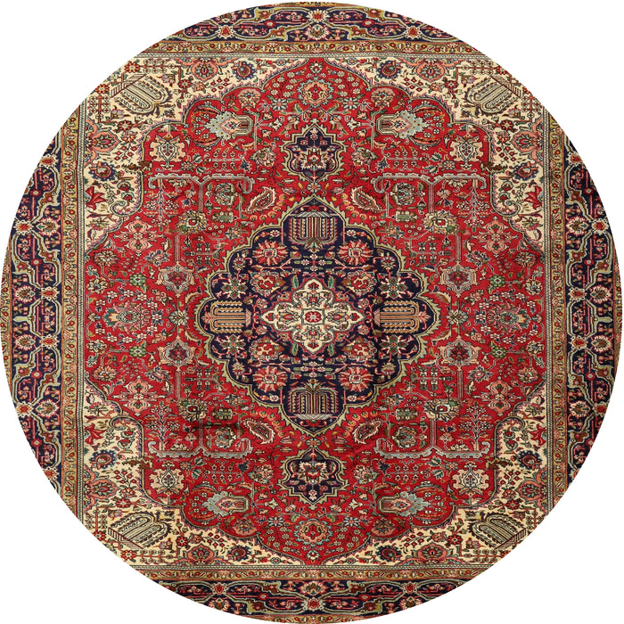 Round Traditional Saffron Red Medallion Rug, tr2650