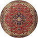 Round Traditional Saffron Red Medallion Rug, tr2650